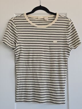 Levi's Cream and Black Striped Ribbed Tee